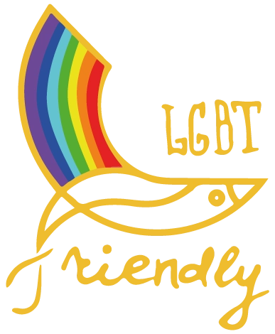 Logo Friendly con arcobaleno utilizzato come simbolo grafico di inclusività e accoglienza