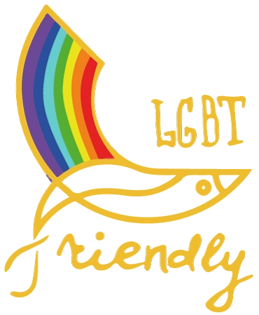 Logo Friendly con arcobaleno utilizzato come simbolo grafico di inclusività e accoglienza