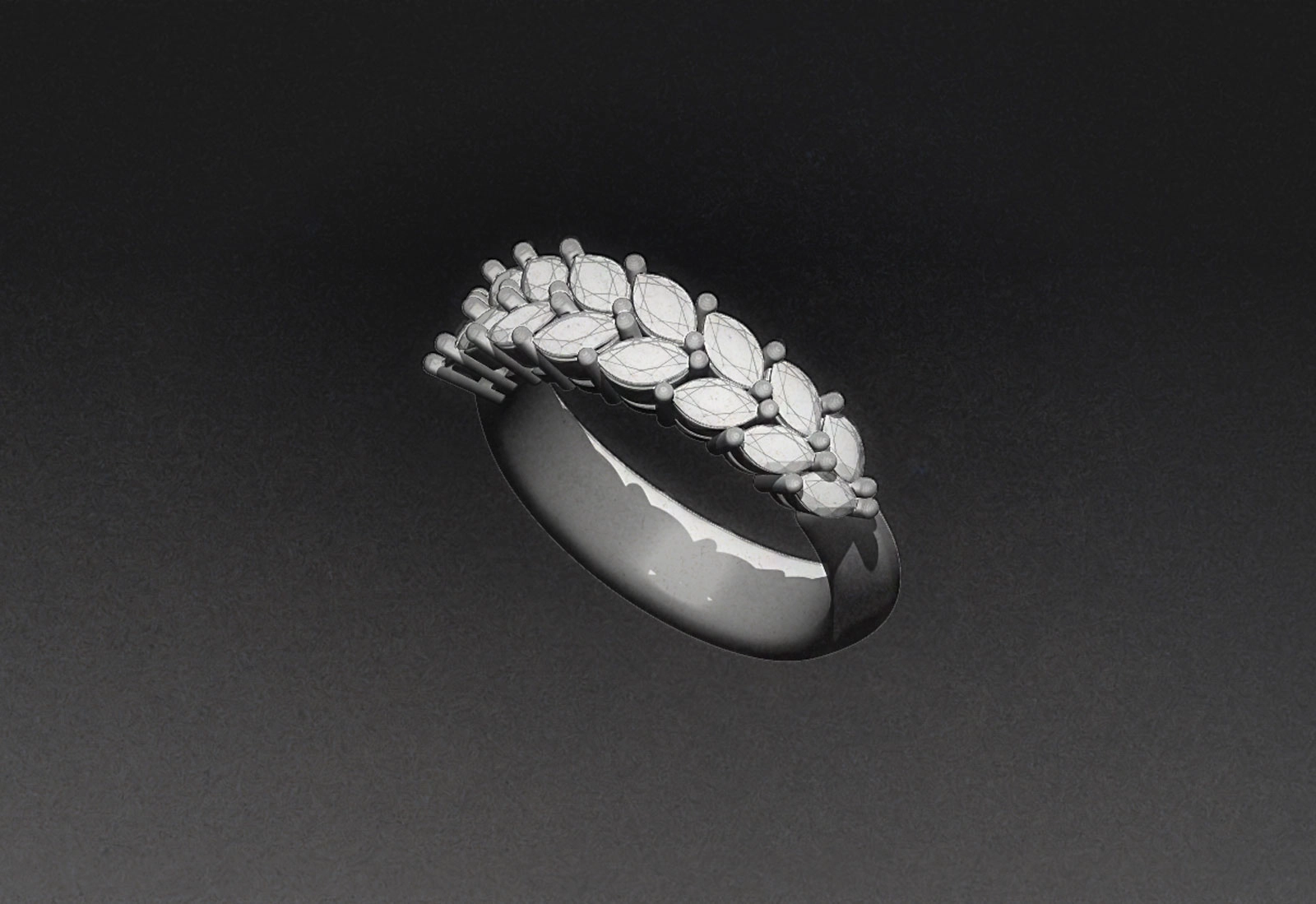 Design of the Chicchi di grano ring created for Ivana and Sebastiano