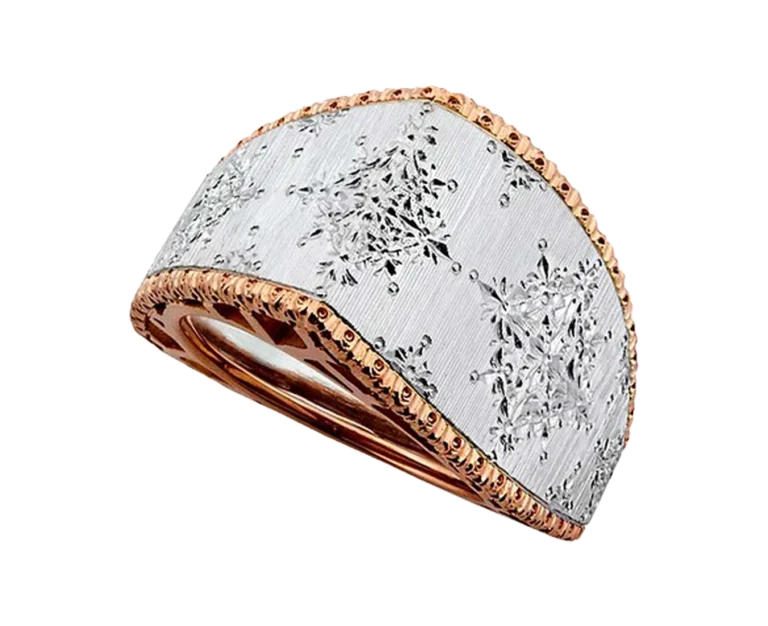 Anello Fusione in oro bianco e oro rosa con lavorazione artistica traforata realizzato su misura da Antonio Colonna