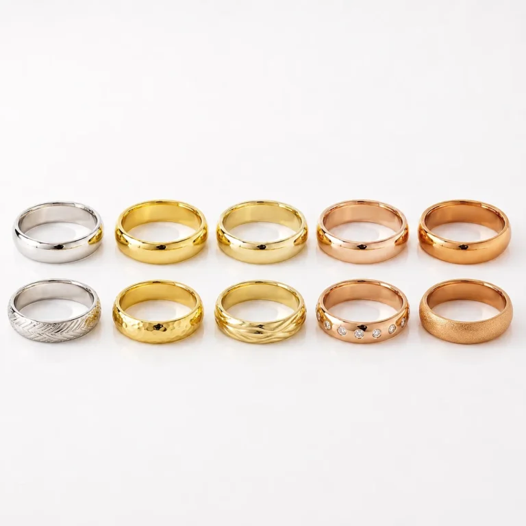 Bespoke wedding rings in various metal shades