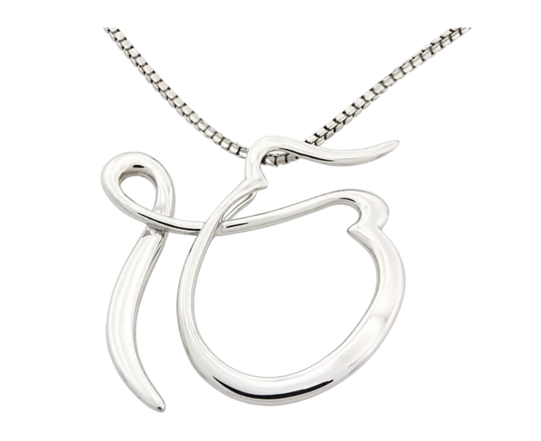 Pendente narrativo in oro bianco Ek Ong Kar modellato a mano con linee curve