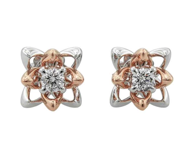 Gioielli narrativi su misura. Orecchini Fiore di loto in oro rosa e diamanti