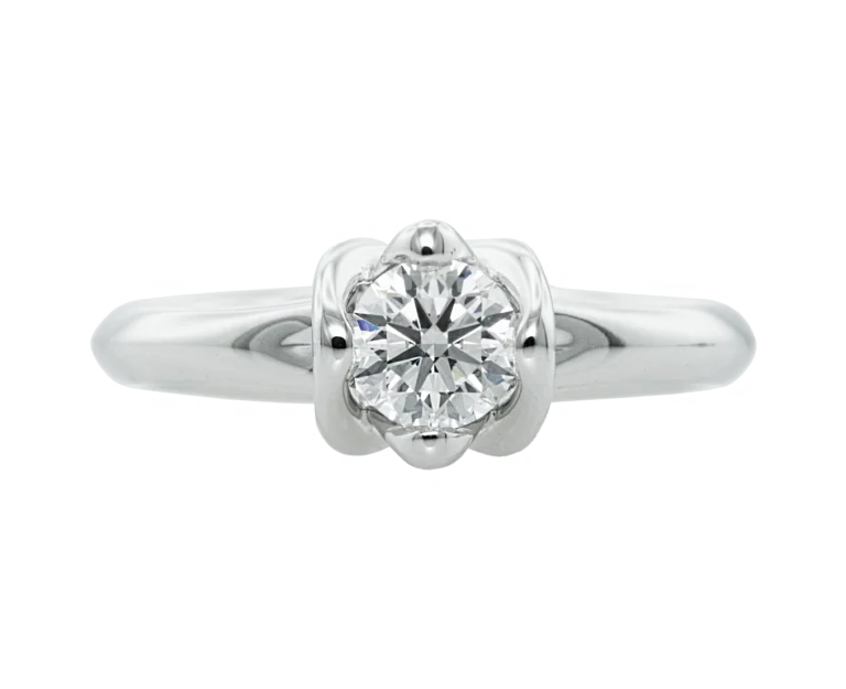 White gold solitaire ring with a Gemma Bianca diamond, front view