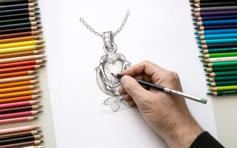 Disegno a mano di un gioiello artigianale su misura