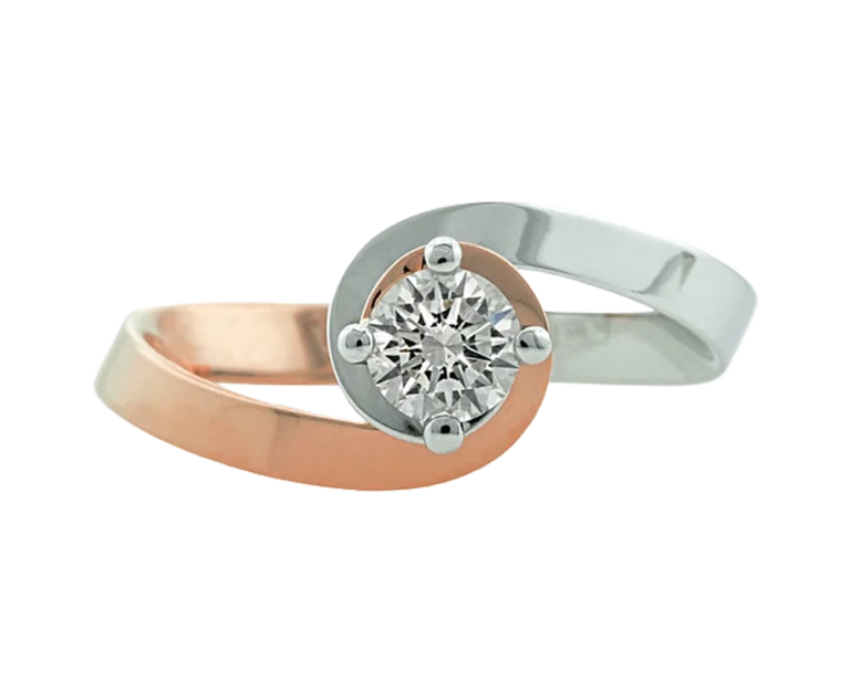 White and rose gold engagement ring Spirale with natural diamond