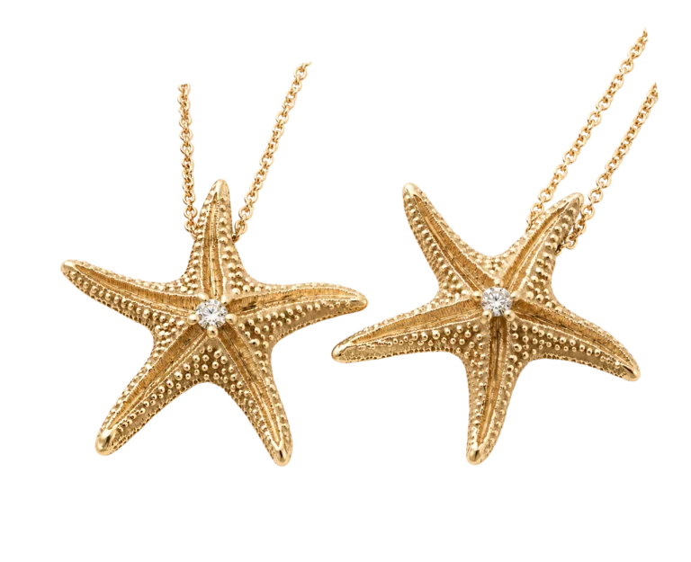 Pair of 18-carat rose gold starfish pendants, front view
