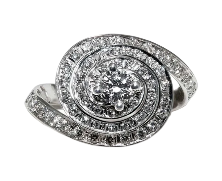 Anello su misura con diamanti galassia bianca visto frontalmente