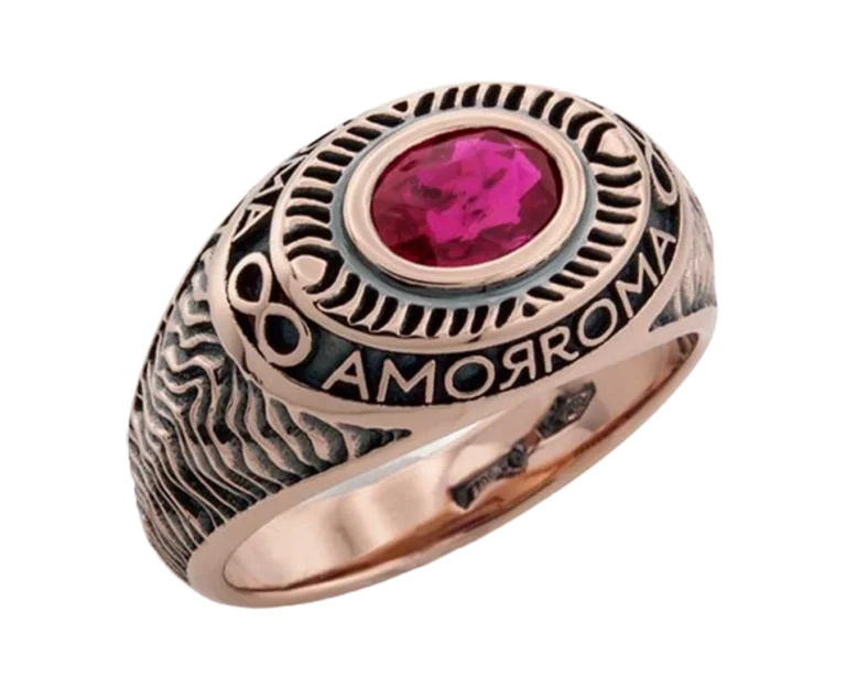 Men's Amor Roma ruby engagement ring in rose gold
