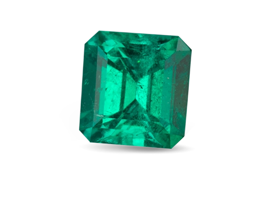 Green octagonal-cut emerald on a neutral background