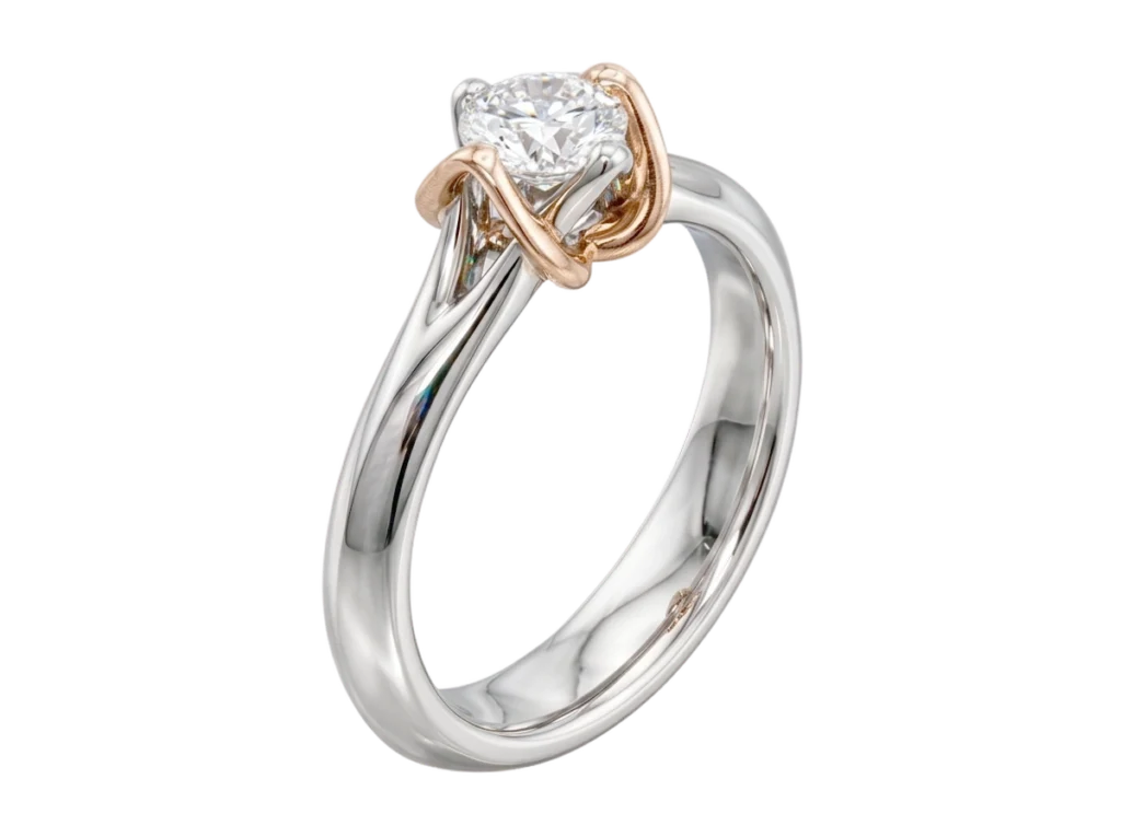 Side view of the Two-Tone Gem ring in white gold and rose gold with diamond