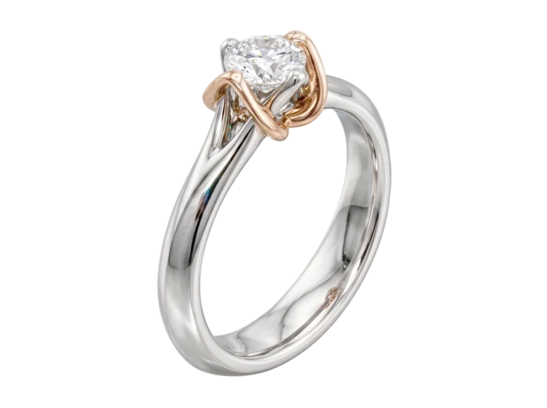 Side view of the Two-Tone Gem ring in white gold and rose gold with diamond