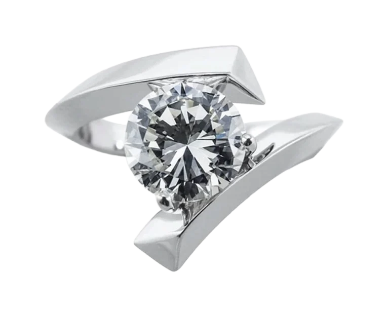 Anello di fidanzamento con diamante Ajna in oro bianco, vista frontale