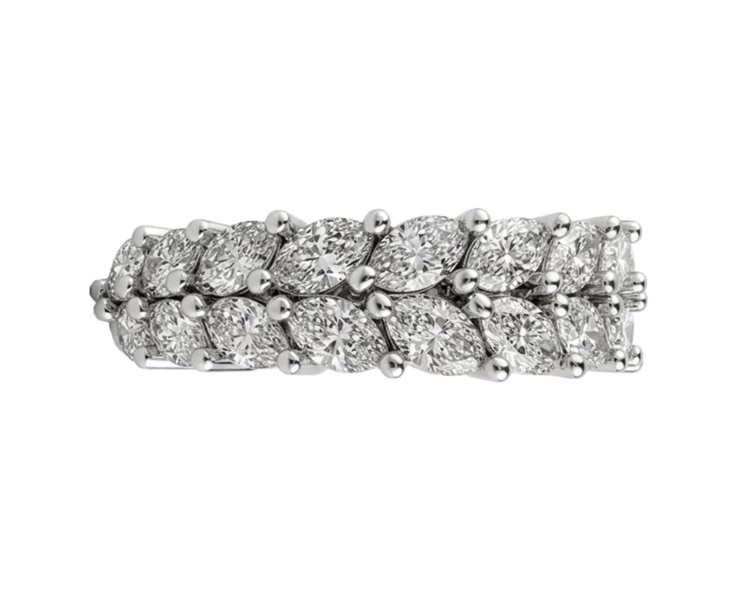 Front view of the Chicchi di grano ring with natural marquise-cut diamonds