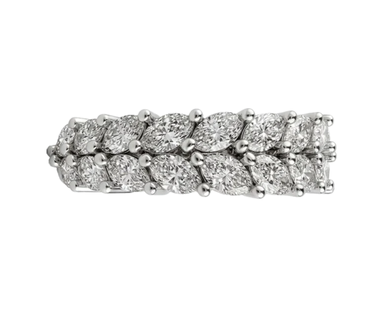 Front view of the Chicchi di grano ring with natural marquise-cut diamonds