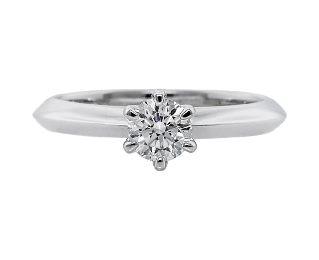 Classic white gold engagement ring with a natural diamond, front view