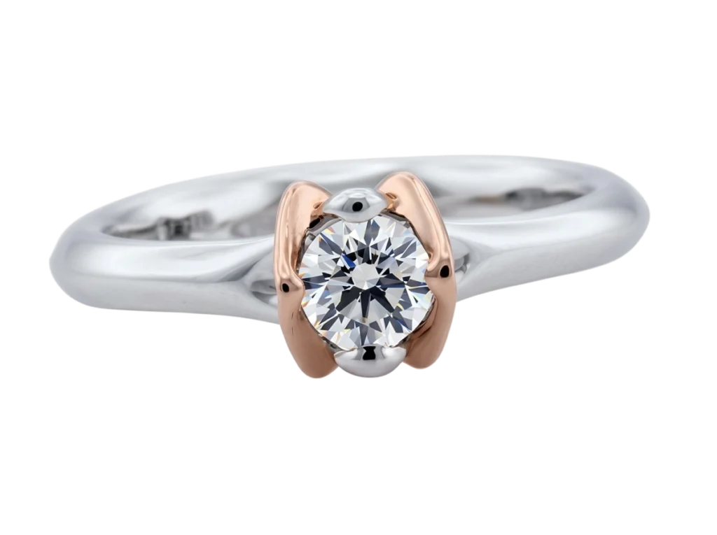 Anello di fidanzamento bicolore con diamante Gemma Bicolore, vista frontale