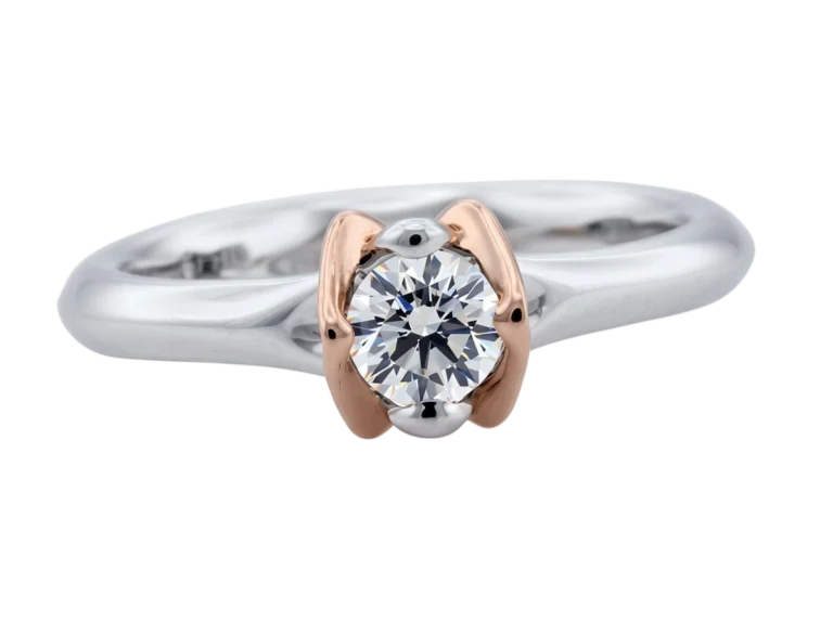 Two-tone engagement ring with Gemma two-tone diamond, front view