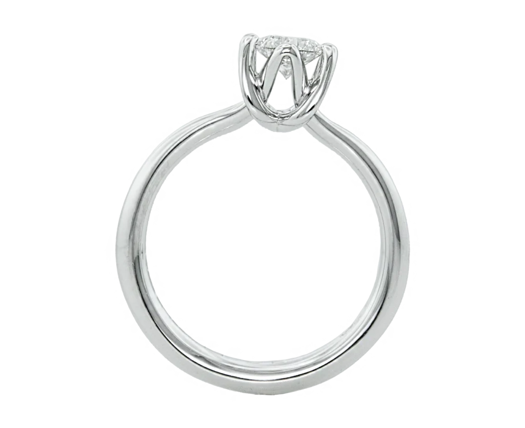 Side view of the White Gem white gold ring with a natural diamond