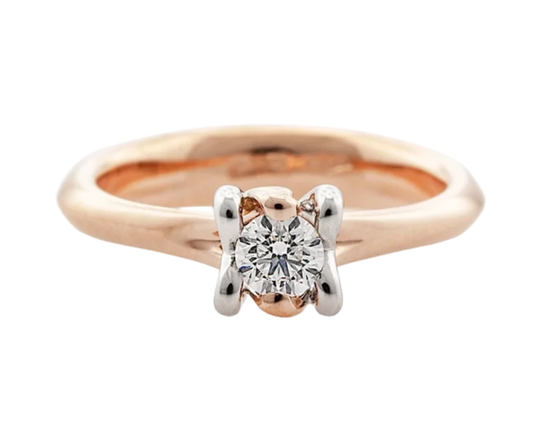 Anello di fidanzamento su misura Iniziali in oro rosa e oro bianco con diamante naturale