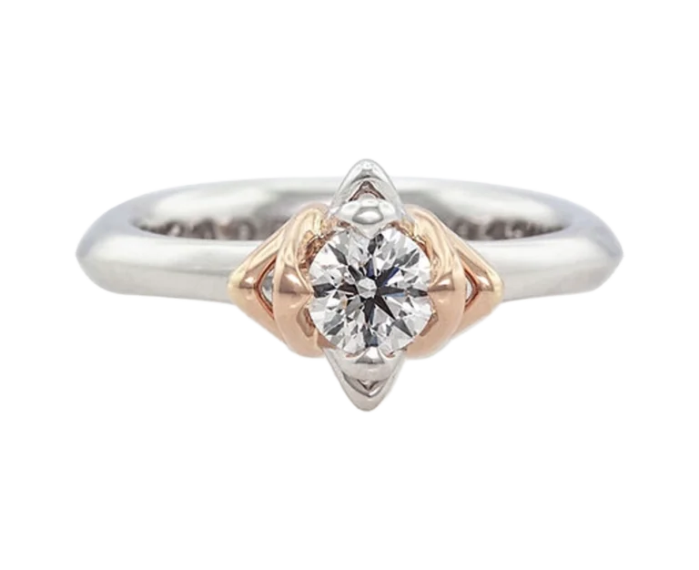 Anello di fidanzamento con diamante Bacio in oro bianco e oro rosa