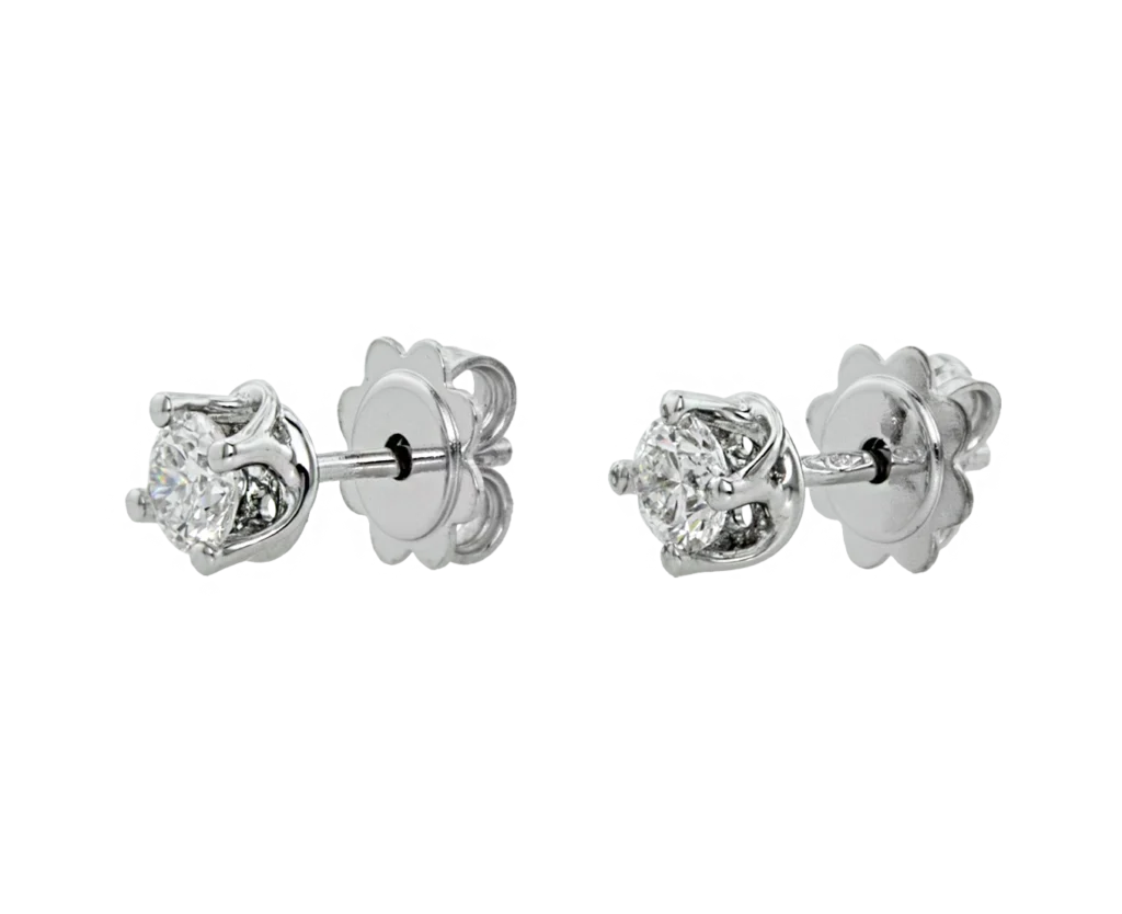 Twist earrings viewed from the side with prong setting and back closure